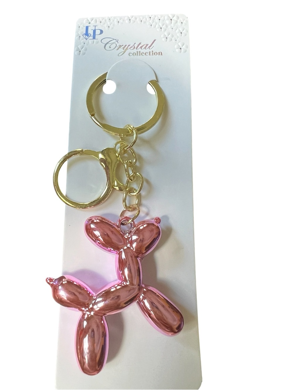 Pink Balloon Dog Keychain and Bag Charm  with Gold Hardware